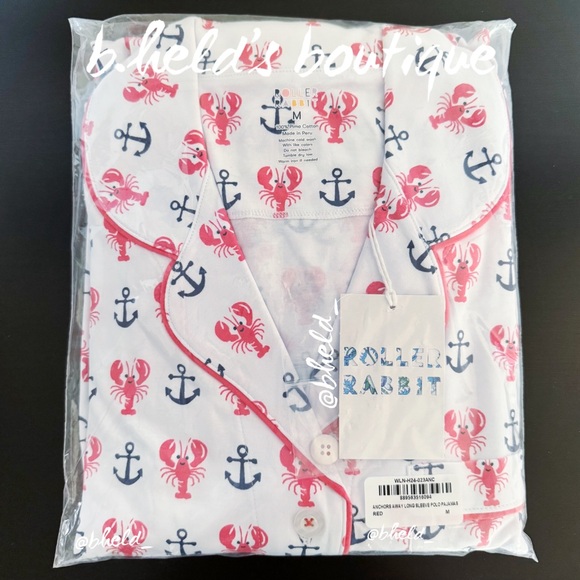 Roller Rabbit Anchors Away Long Sleeve Polo Pajamas in Red Size M NWT - Picture 11 of 14